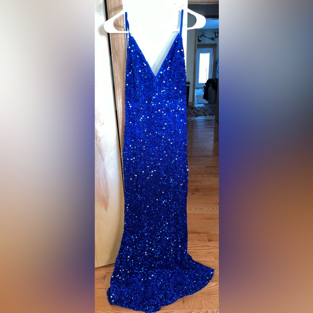 Long blue sequin dress size medium